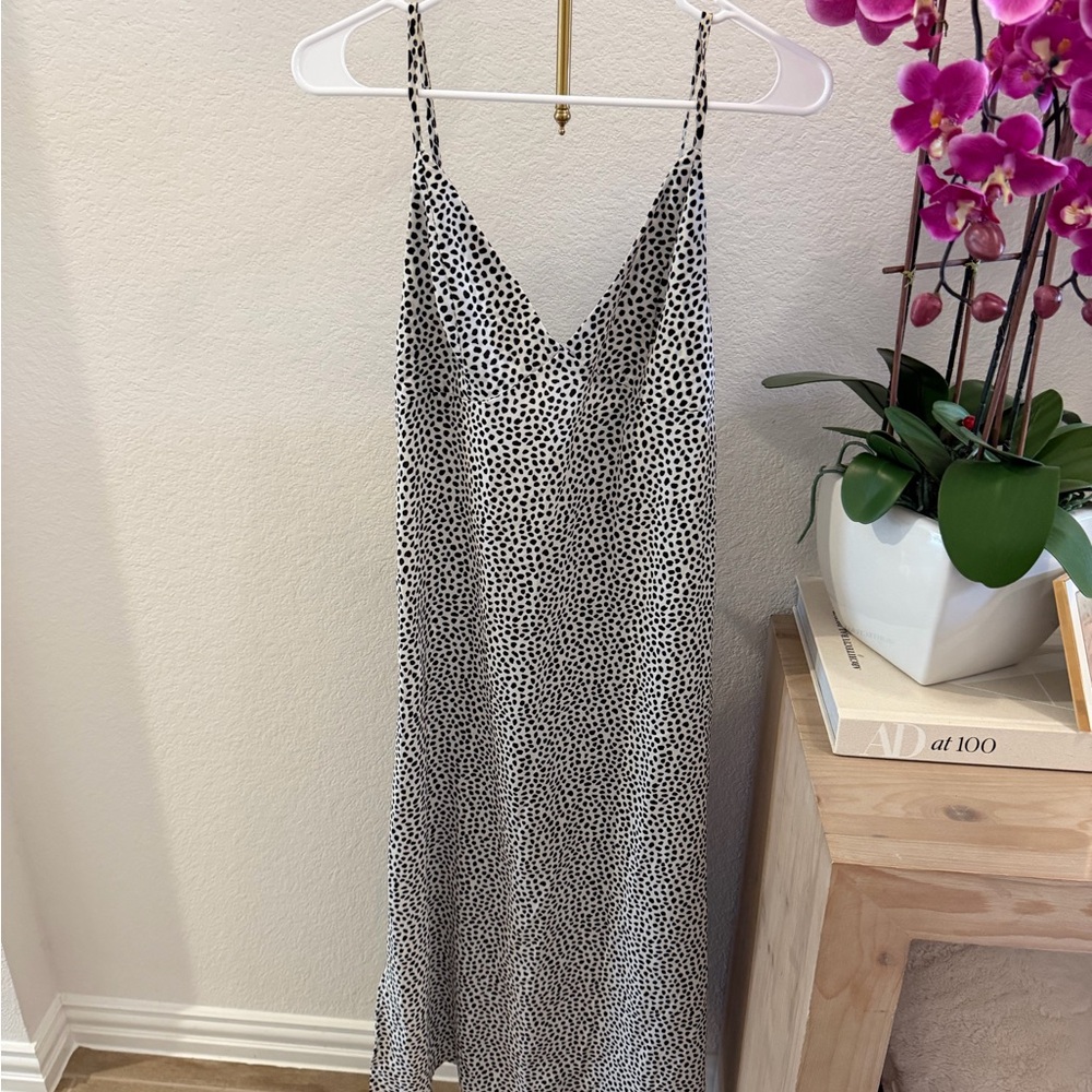Black and White Polka Dot Dress with slit on the side